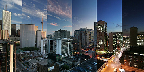 City view time-lapse imaging by Fresnel — day to night skyline